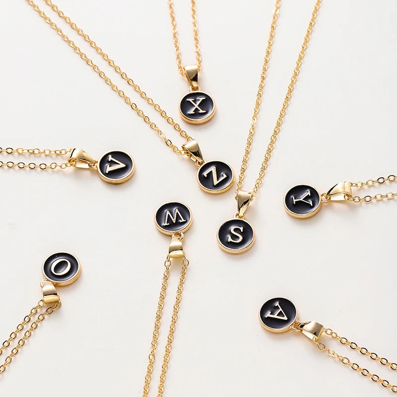 Black Metal English Letter Pendant Personalize Alphabet Pendant Initial A-Z Necklace Choker Chains Jewelry for Women Men